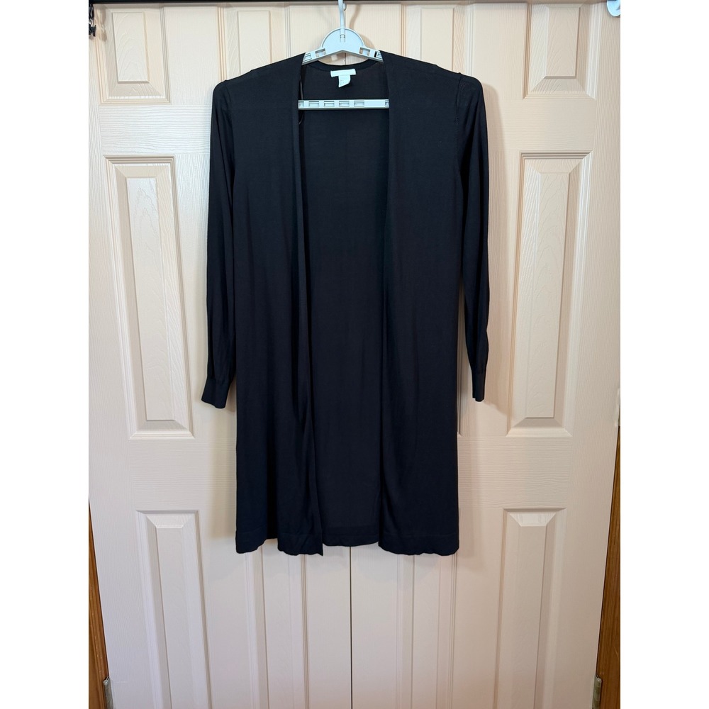 H&M Black Open Front Duster Cardigan Longline Long Sleeve Lightweight Sweater